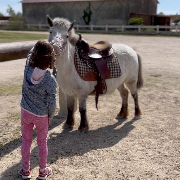 Les enfants apprennent à monter à cheval avec les poneys de la Camargue